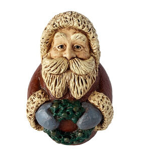 Vintage Folk Art Santa Figurine Hand Painted RESIN Roly Poly AJ '92 Signed